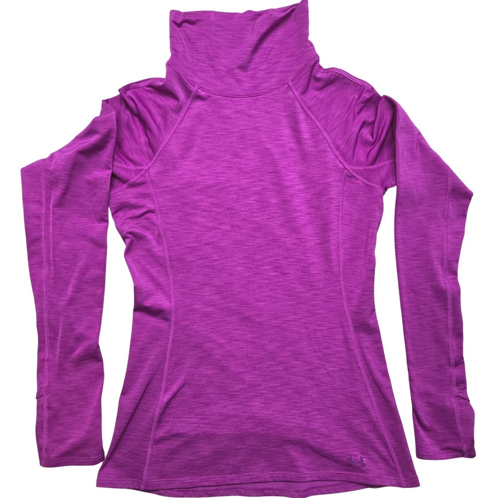 Under Armour ColdGear Women Purple Space Dye Mock Neck Long Sleeve Thumbhole Top